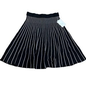 Calligraphie Black White Striped Knit A-Line Skirt XL New With Tags Rayon Blend